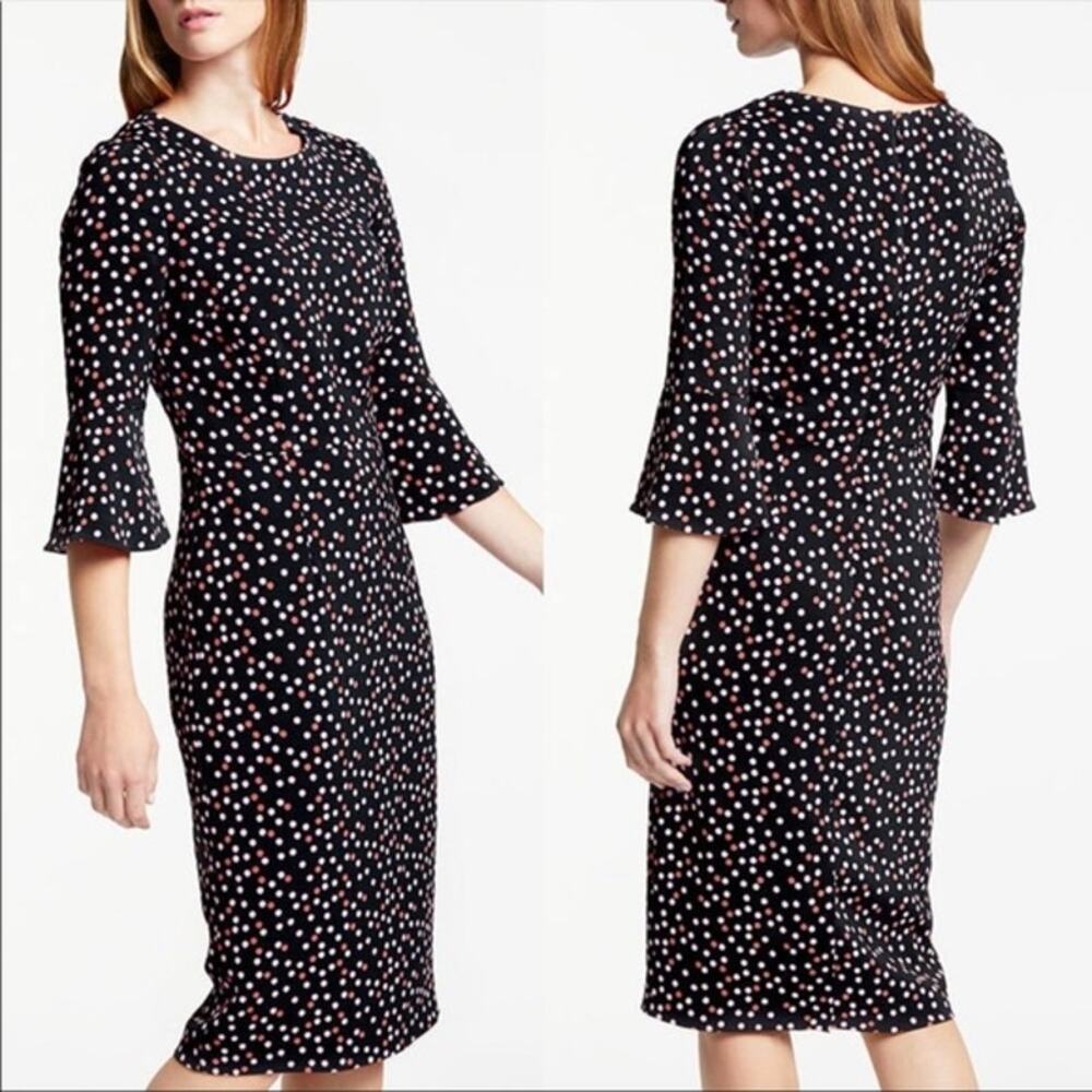 Boden Plus Size 3/4 Flutter Sleeve Black Polka Dot Delia Sheath Dress Size 16